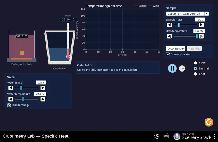 Calorimetry Lab simulation screenshot