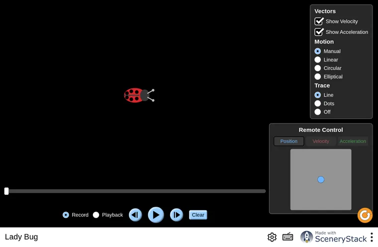 Ladybug Motion 2D simulation screenshot