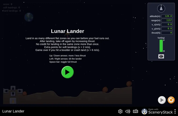 Lunar Lander simulation screenshot