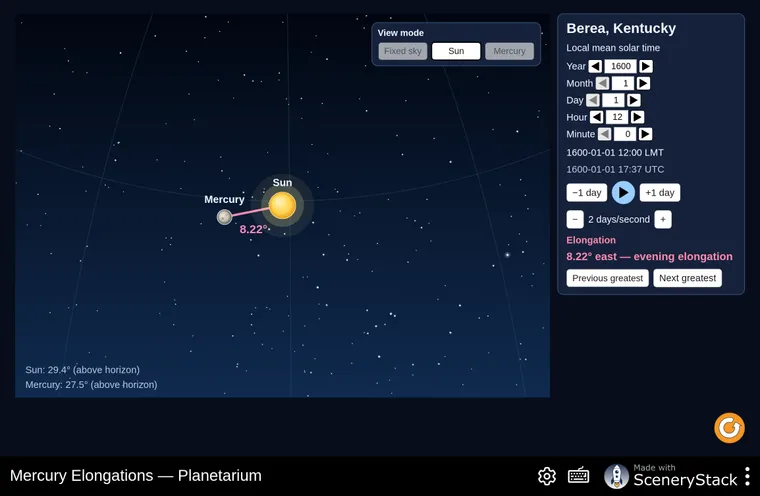 Mercury Elongations simulation screenshot