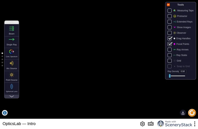 Optics Lab simulation screenshot